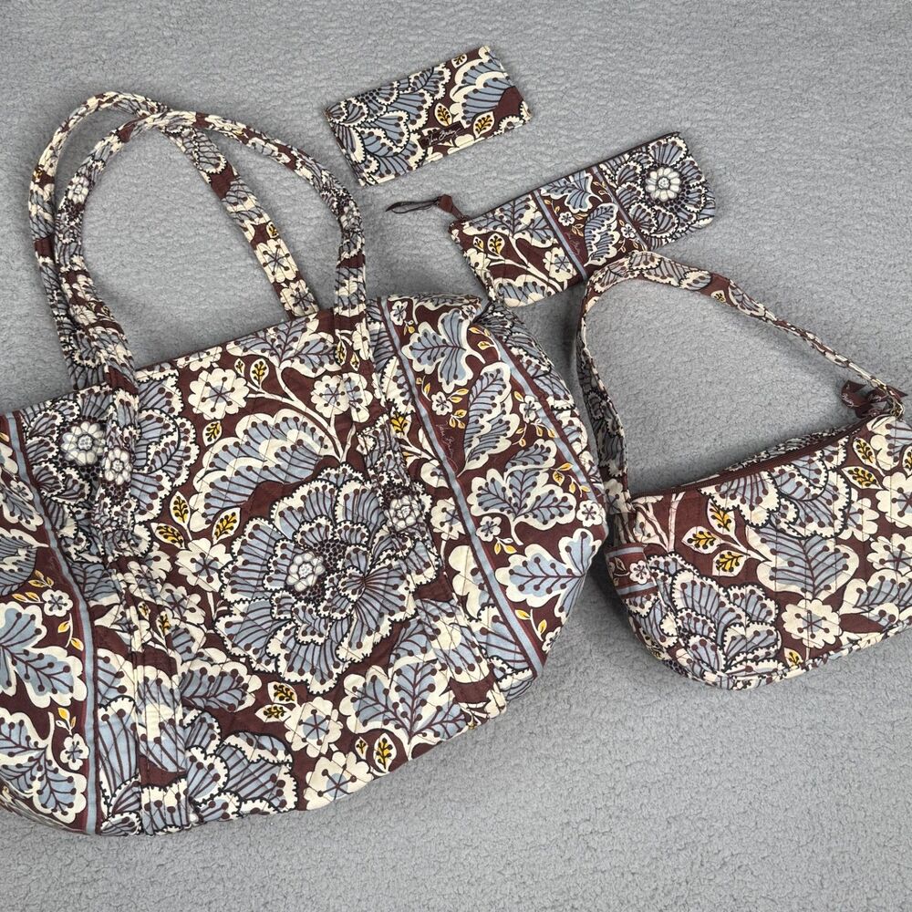 Vera Bradley Slate Blooms Bundle Duffel Shoulder Bag Wristlet Checkbook Holder